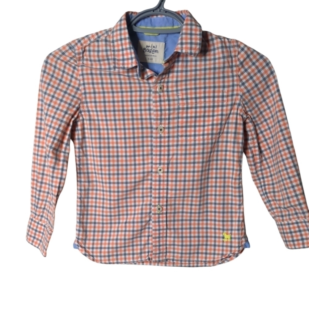 Mini‎ Boden Button Down Shirt Blue/Orange Plaid Size 5-6 Years